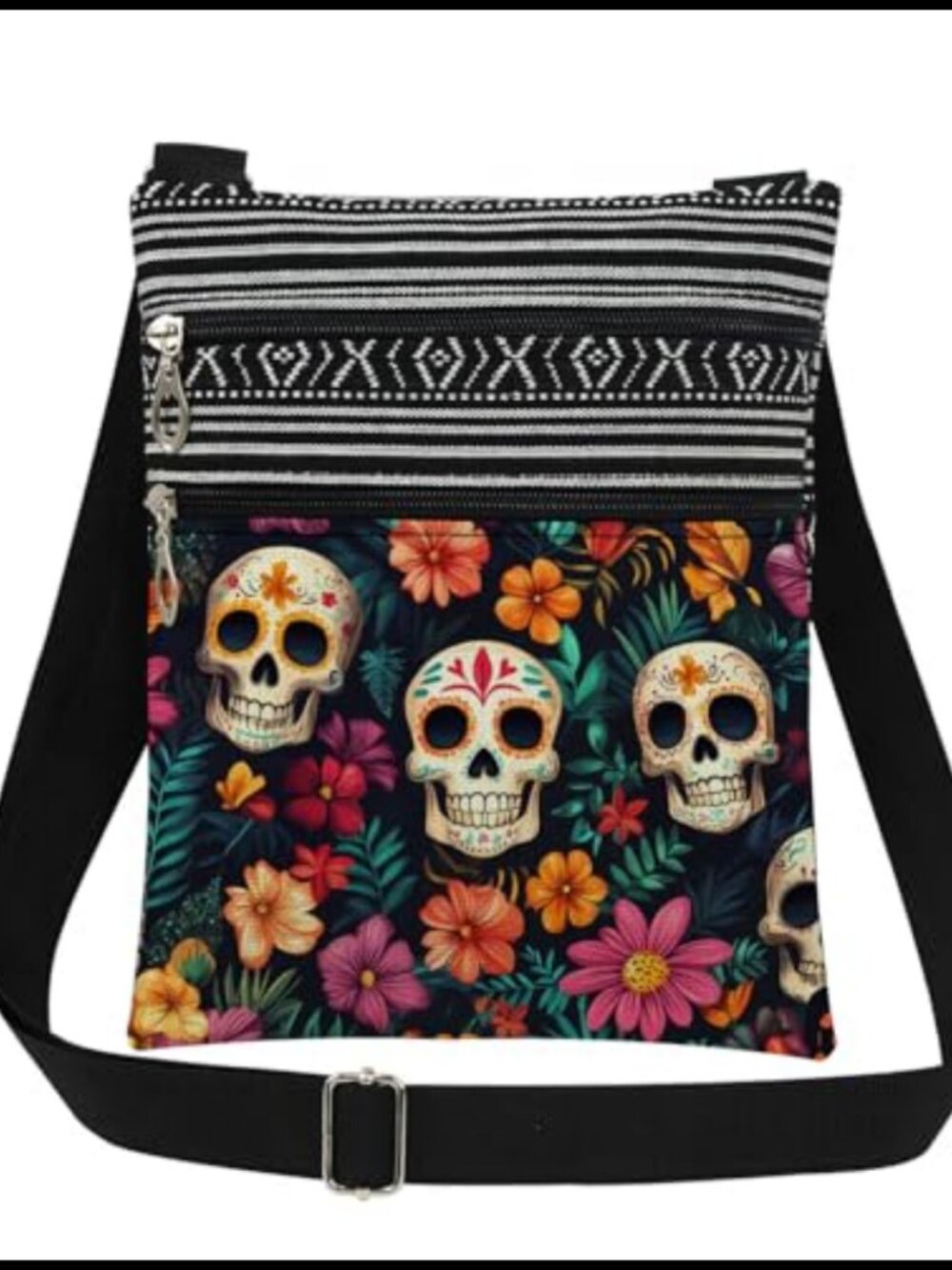 Sugar Skull Crossbody Bag Polyester Adjustable Strap Day of the Dead Gift